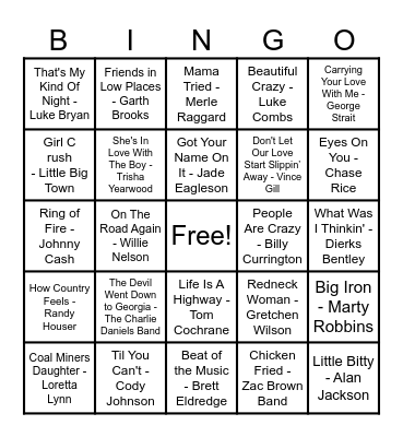 🤠 Country Hits 🤠 Bingo Card