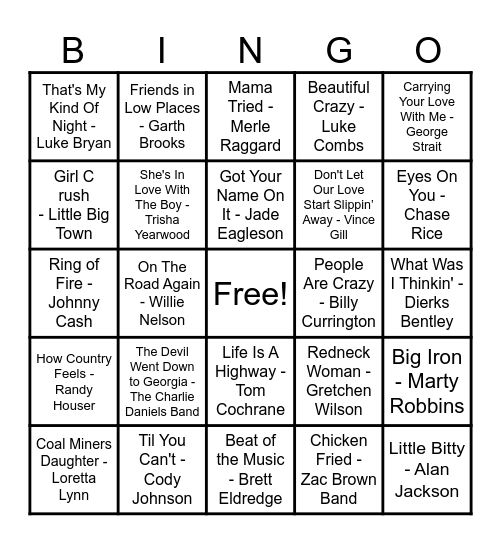 🤠 Country Hits 🤠 Bingo Card