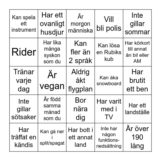 Hitta någon som... Bingo Card
