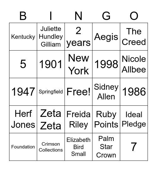 Alpha Sigma Alpha Birthday Bingo Card