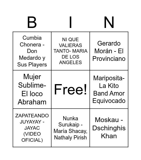 Bingo Murialdino Bingo Card