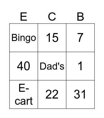 E-cart bingo Card