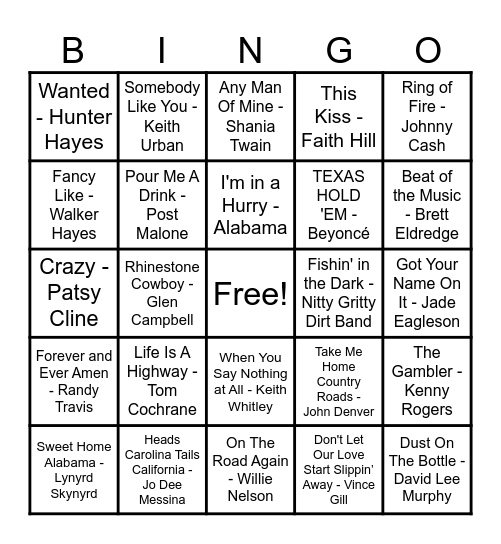 🤠 Country Hits 🤠 Bingo Card