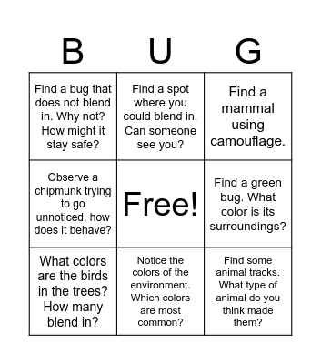 Camo Hunt Bingo Card