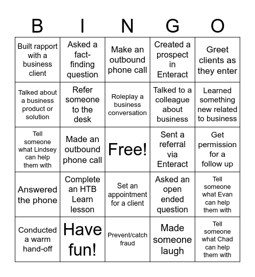 Business Bingo Friday Bingo Card