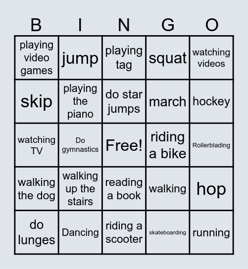 Health Vocabulary Bingo Card
