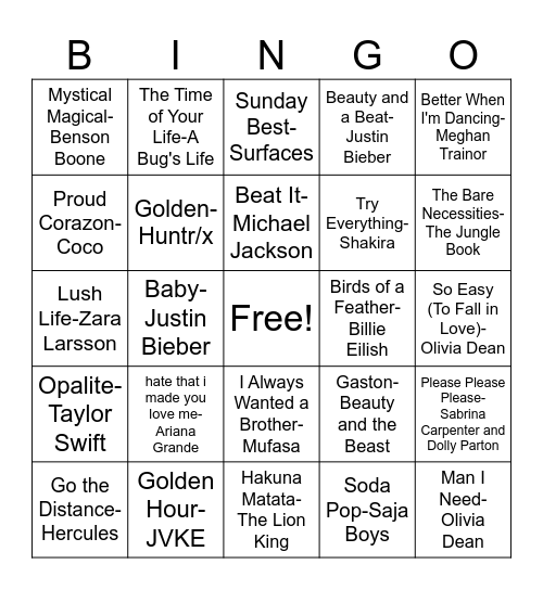 Music Bingo! Bingo Card