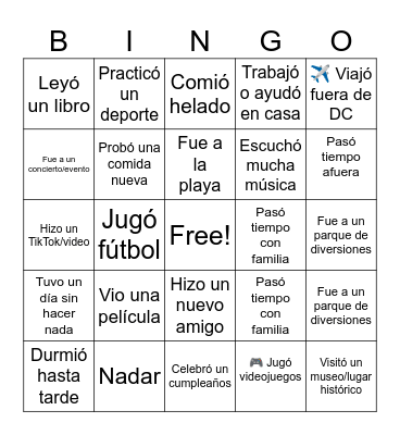 BINGO DEL VERANO Bingo Card