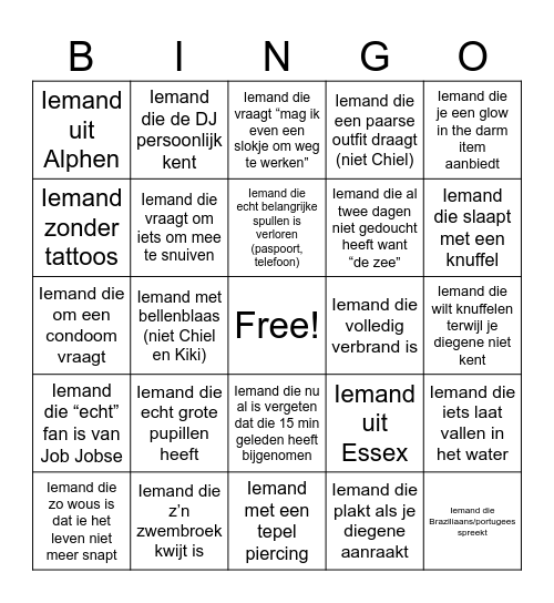 Grote dekmantel Bingo Card