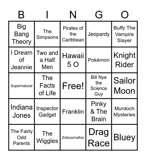 📺 Theme Songs 📺 Bingo Card