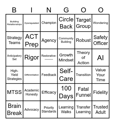 Back to School Bingo Card
