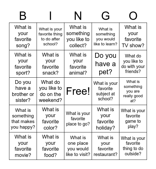Get To Know You Bingo Card
