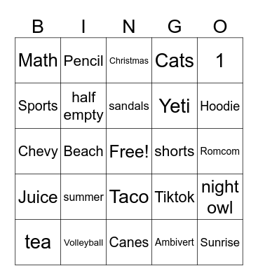 Untitled Bingo Card