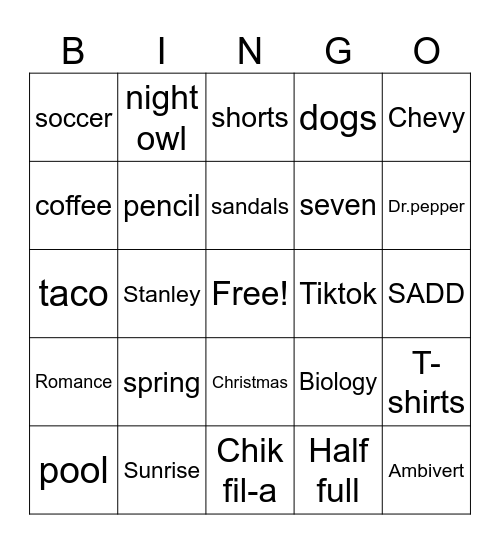 Untitled Bingo Card