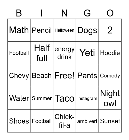 Untitled Bingo Card