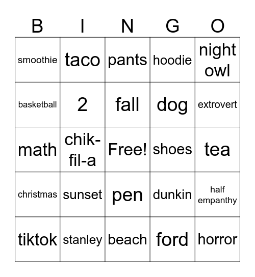 Untitled Bingo Card