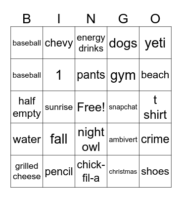 Untitled Bingo Card