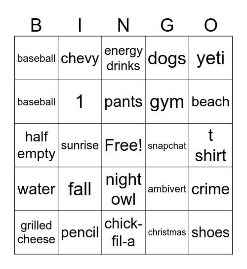 Untitled Bingo Card