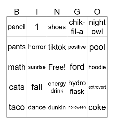 Untitled Bingo Card
