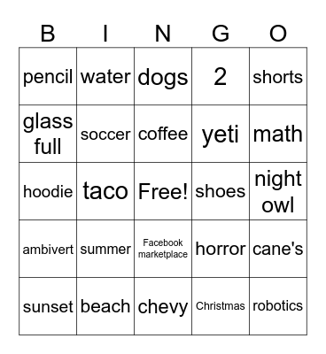 Untitled Bingo Card