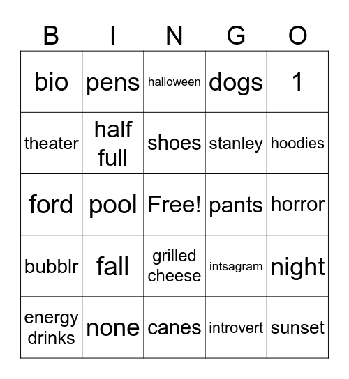Untitled Bingo Card