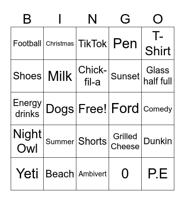 Untitled Bingo Card