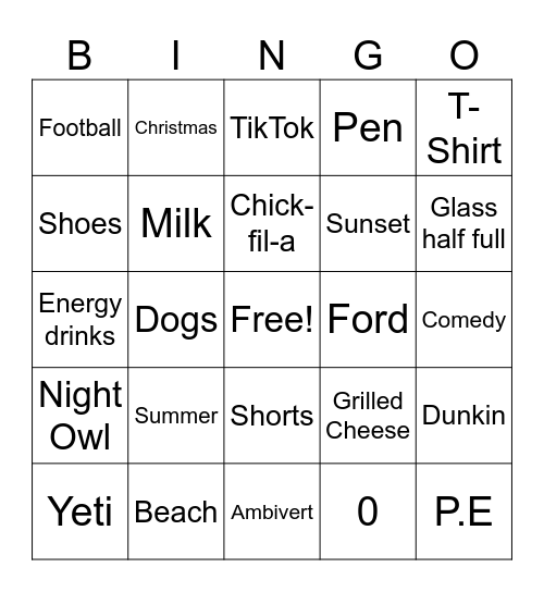 Untitled Bingo Card