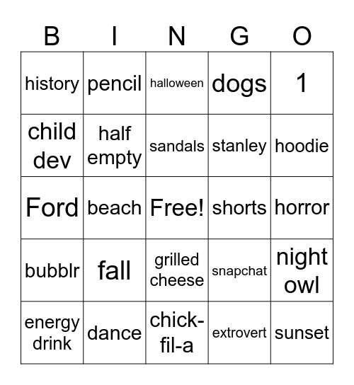 Untitled Bingo Card