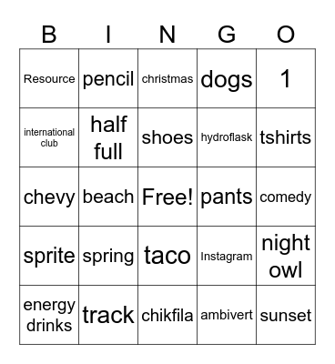 Untitled Bingo Card