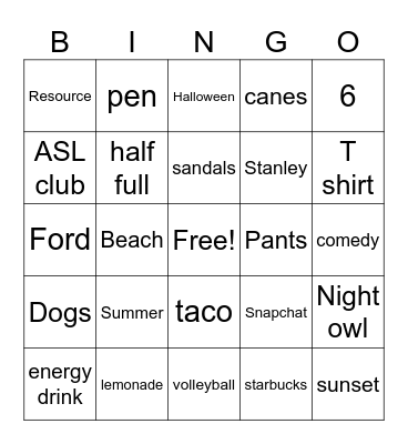 Untitled Bingo Card