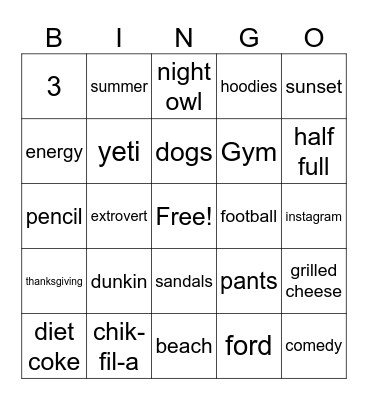 Untitled Bingo Card