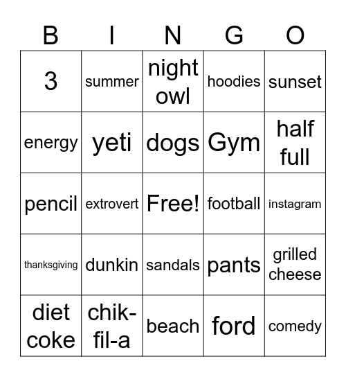 Untitled Bingo Card