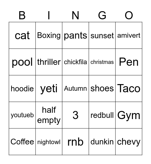 bungo Bingo Card