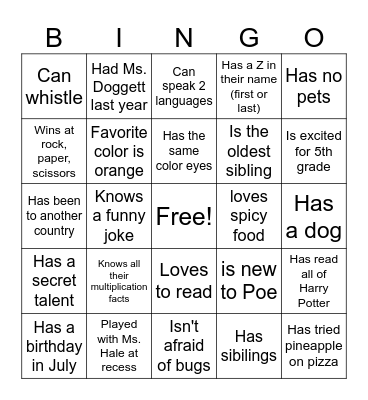 Find Someone Who Bingo Card