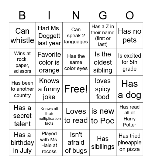 Find Someone Who Bingo Card