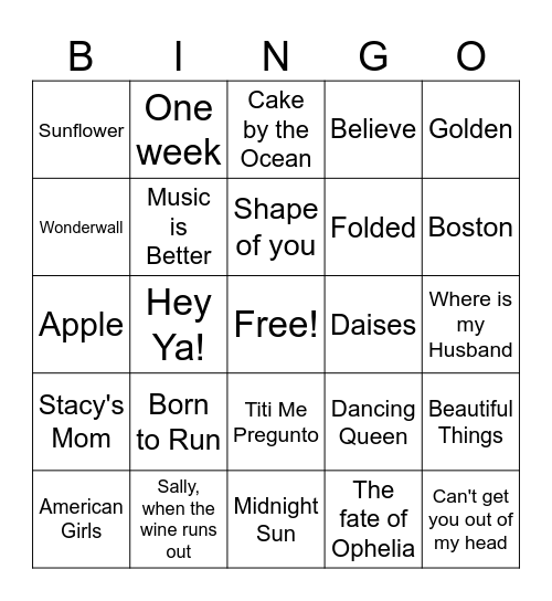 End of Summer Bingo Card