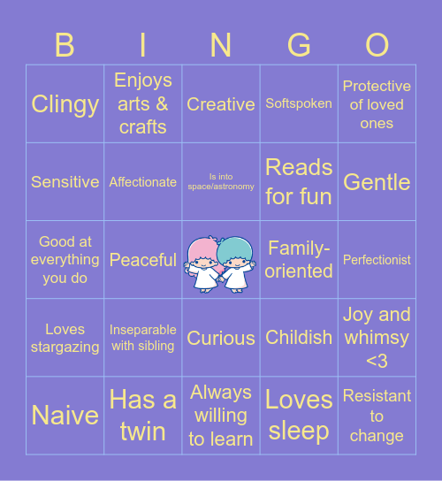 TAOHK&I Kinnies - Little Twin Stars Bingo Card