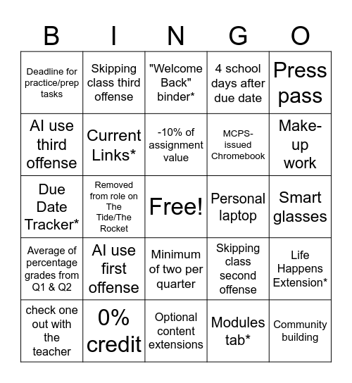 26-27 Journalism & Yearbook Syllabus/Canvas Bingo Card