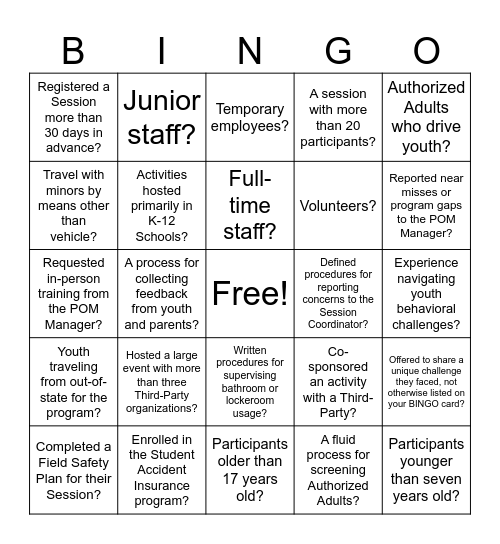 POM 2026 BINGO: Which Youth Program Has... Bingo Card