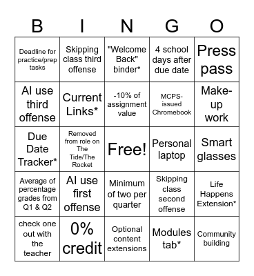 26-27 Journalism & Yearbook Syllabus/Canvas Bingo Card