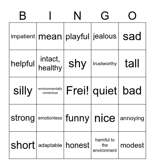 Deutsche Adjektiven für Freunde Bingo Card