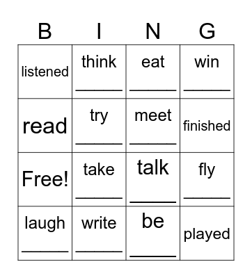 past simple and participle Bingo Card