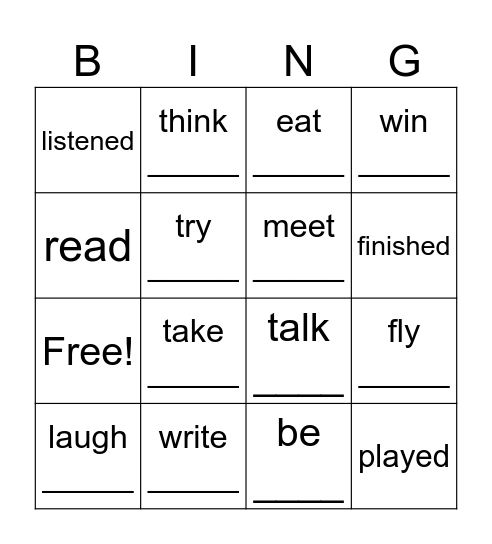 past simple and participle Bingo Card