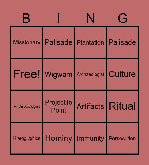 Unit 2 Vocabulary Bingo Card