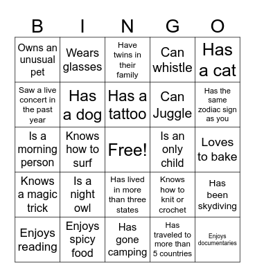 Team Trivia Bingo:        Find Someone Who... Bingo Card