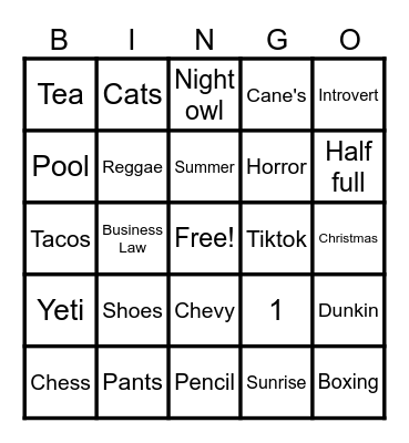 Untitled Bingo Card
