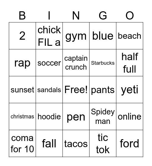 Untitled Bingo Card