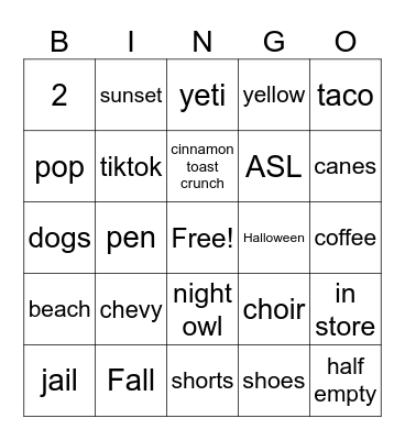 Untitled Bingo Card
