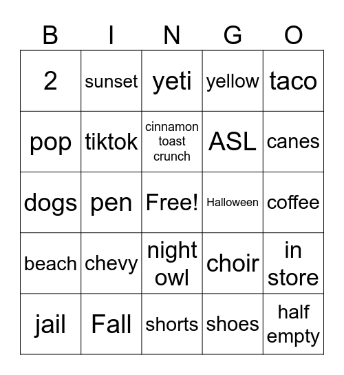 Untitled Bingo Card