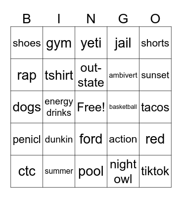 Untitled Bingo Card